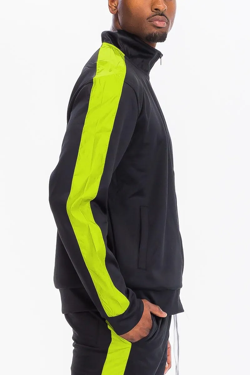 WEIV Mens Track Jacket Classic Regular Fit Side Stripe Track Jacket Zip Up Zipper Active Workout Top Casual