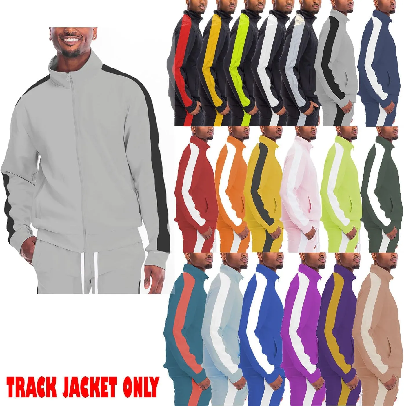 WEIV Mens Track Jacket Classic Regular Fit Side Stripe Track Jacket Zip Up Zipper Active Workout Top Casual