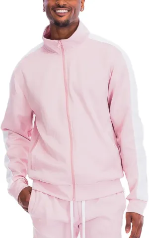 WEIV Mens Track Jacket Classic Regular Fit Side Stripe Track Jacket Zip Up Zipper Active Workout Top Casual