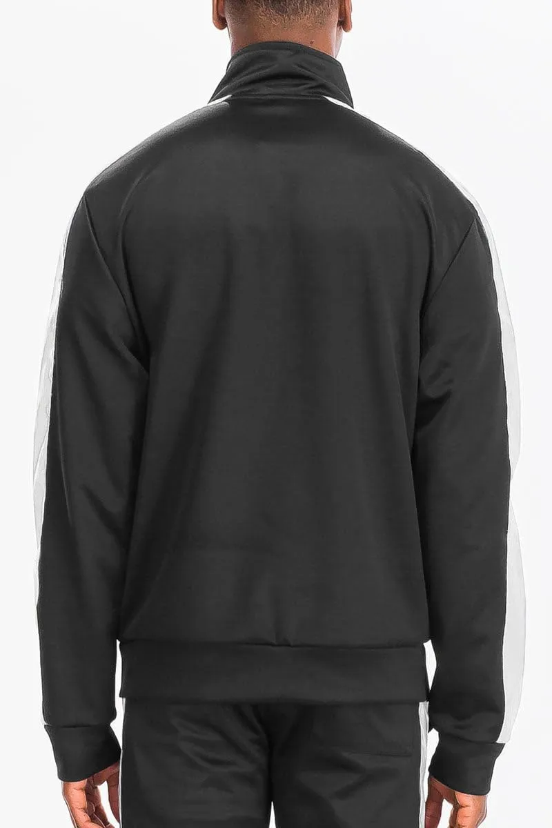 WEIV Mens Track Jacket Classic Regular Fit Side Stripe Track Jacket Zip Up Zipper Active Workout Top Casual