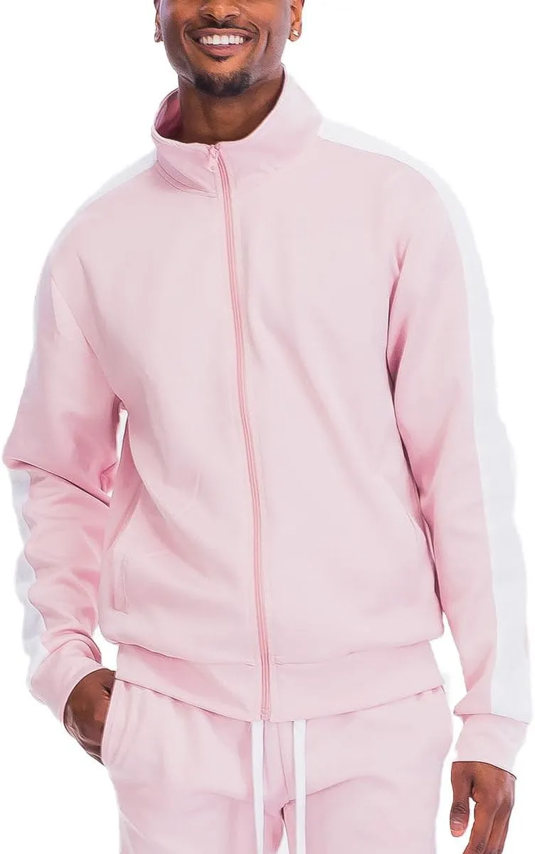 WEIV Mens Track Jacket Classic Regular Fit Side Stripe Track Jacket Zip Up Zipper Active Workout Top Casual