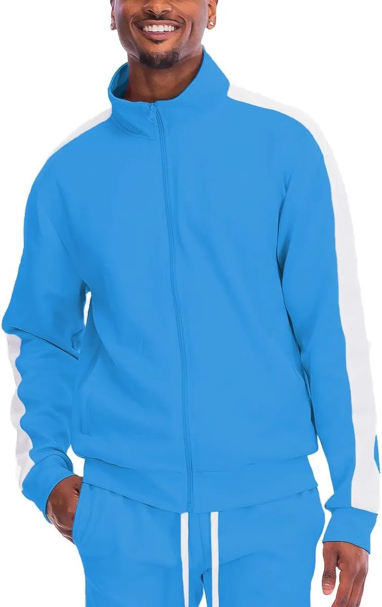WEIV Mens Track Jacket Classic Regular Fit Side Stripe Track Jacket Zip Up Zipper Active Workout Top Casual