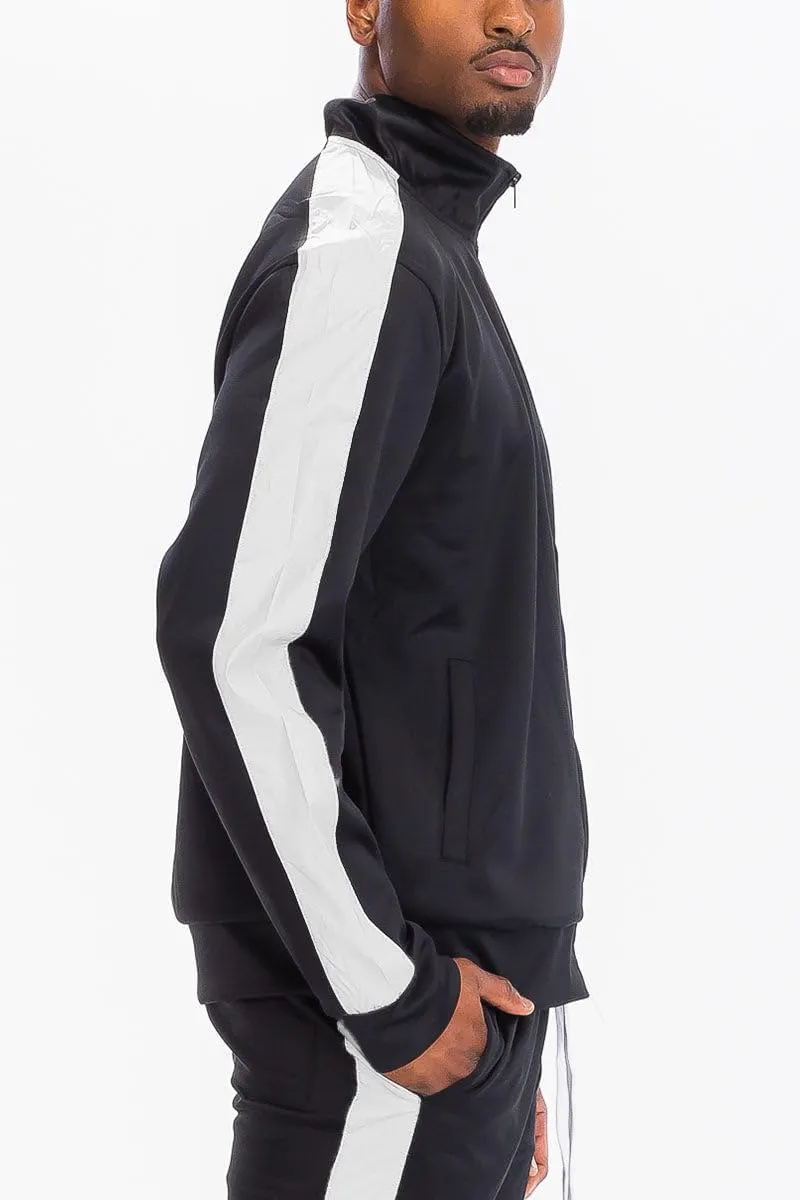 WEIV Mens Track Jacket Classic Regular Fit Side Stripe Track Jacket Zip Up Zipper Active Workout Top Casual
