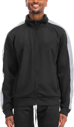 WEIV Mens Track Jacket Classic Regular Fit Side Stripe Track Jacket Zip Up Zipper Active Workout Top Casual
