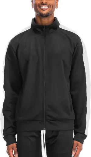 WEIV Mens Track Jacket Classic Regular Fit Side Stripe Track Jacket Zip Up Zipper Active Workout Top Casual