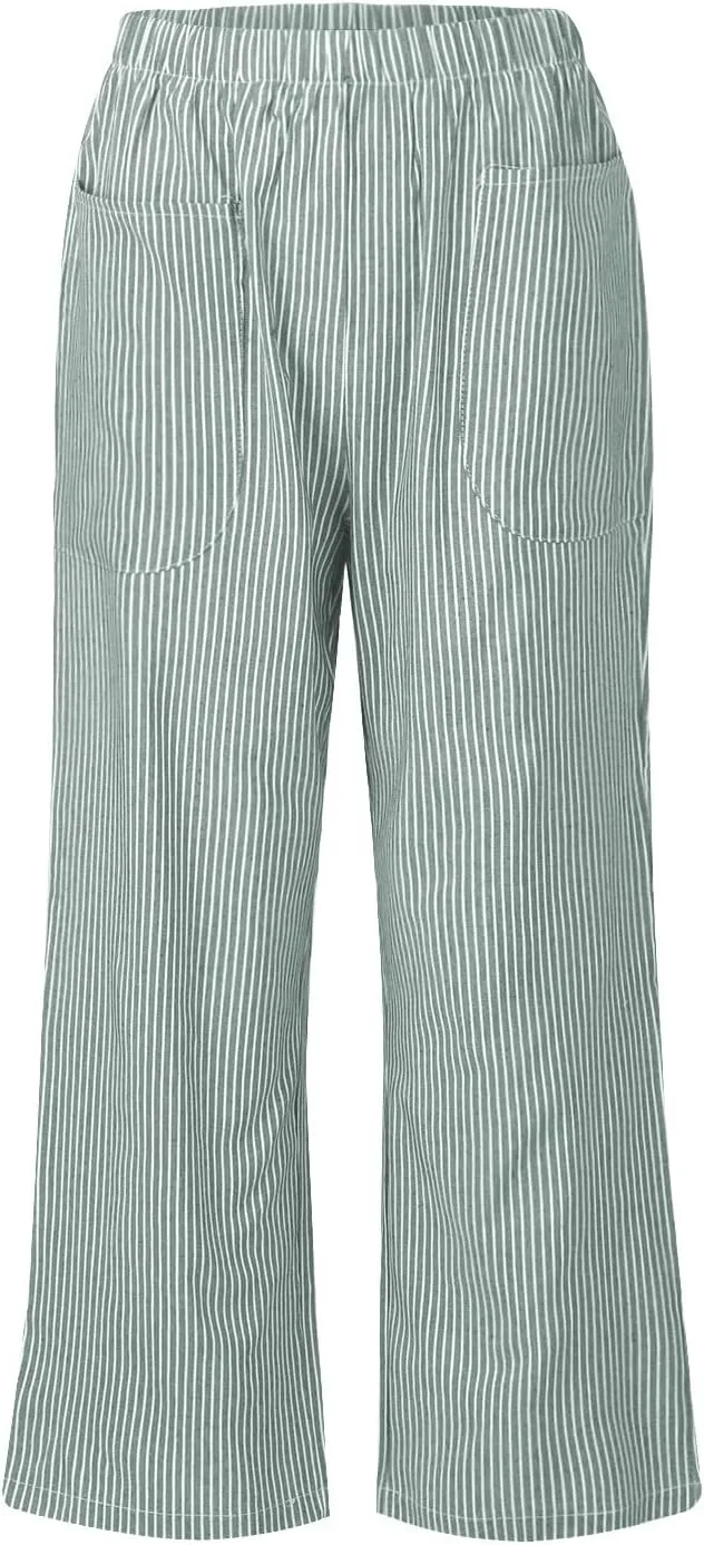 White Linen Pants Women Plus Size Women's Casual Cotton Linen Baggy Pants with Elastic Waist Relax Fit Lantern Trouser