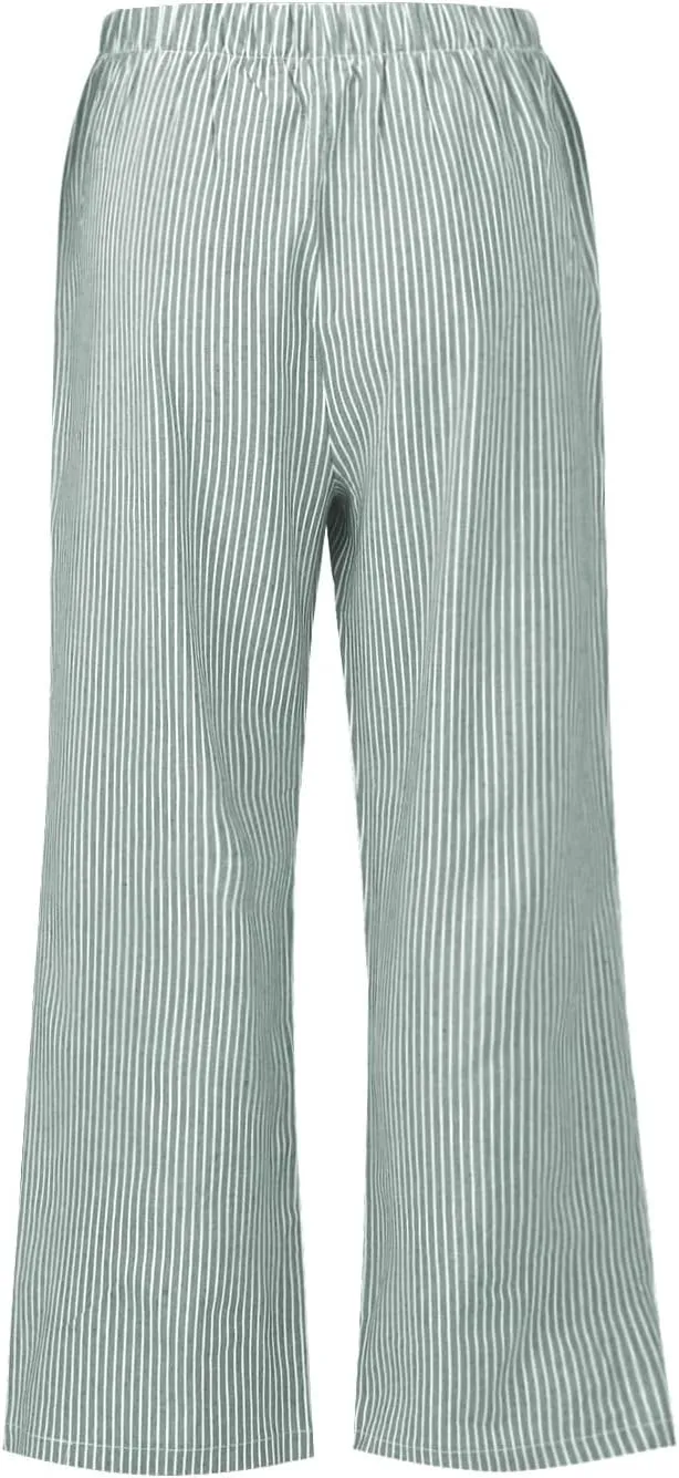 White Linen Pants Women Plus Size Women's Casual Cotton Linen Baggy Pants with Elastic Waist Relax Fit Lantern Trouser