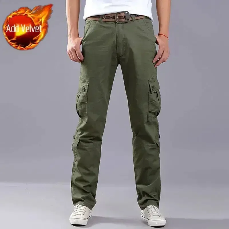 Wiaofellas  -  Men's Cargo Pants Multi Pocket Hiking Outdoor Male Trousers Loose Multipockets Winter Straight Baggy Cotton New in Fashion