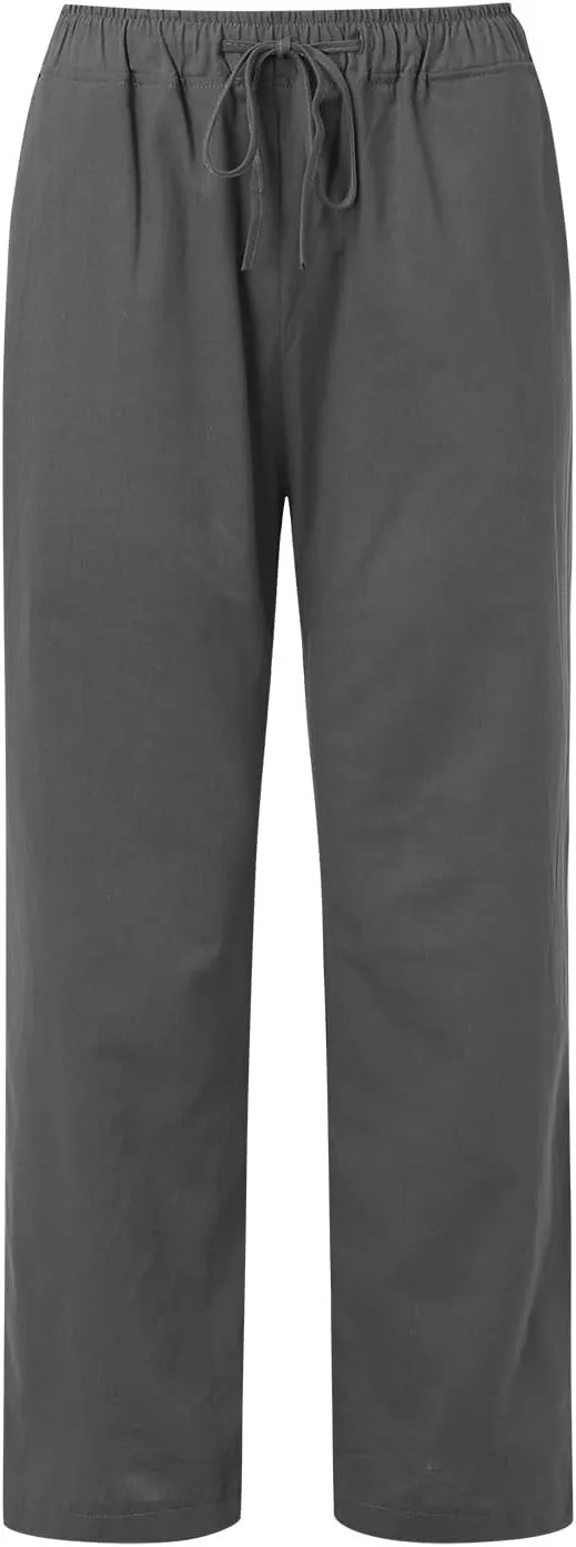 Wide Leg Linen Pants For Women Summer Boho High Elastic Waist Lounge Trouser Drawstring Casual Baggy Palazzo Pants