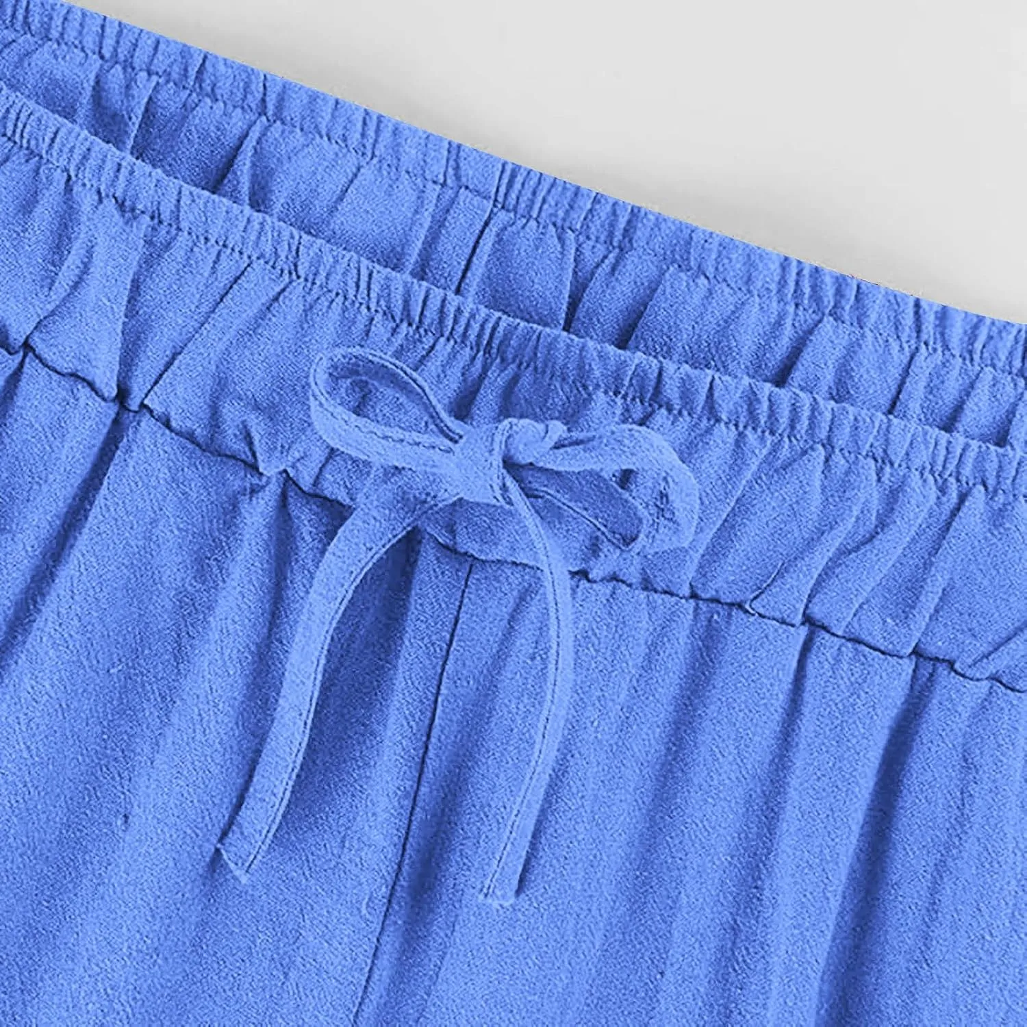Wide Leg Pants for Women Cotton Linen Casual Summer Loose Drawstring Waist Trousers Summer Palazzo Pant with Pocket