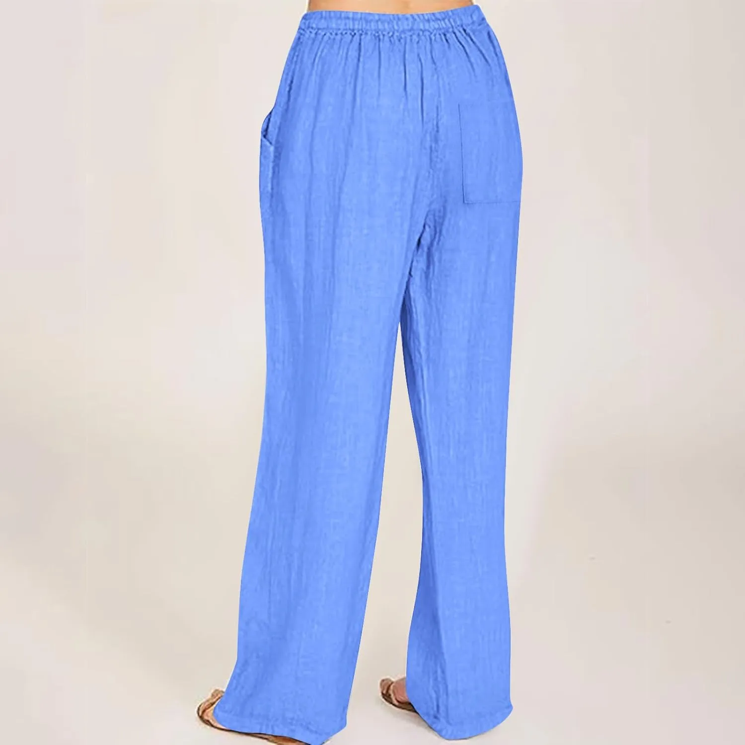 Wide Leg Pants for Women Cotton Linen Casual Summer Loose Drawstring Waist Trousers Summer Palazzo Pant with Pocket