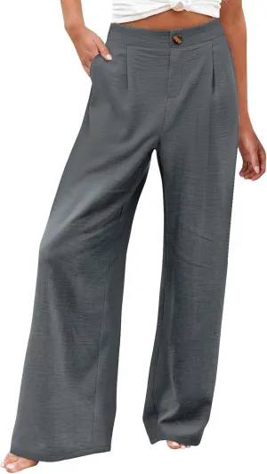 Wide Leg Trousers Pants for Women High Elastic Waisted in The Back Business Work Button Long Casual Pants Palazzo Plus