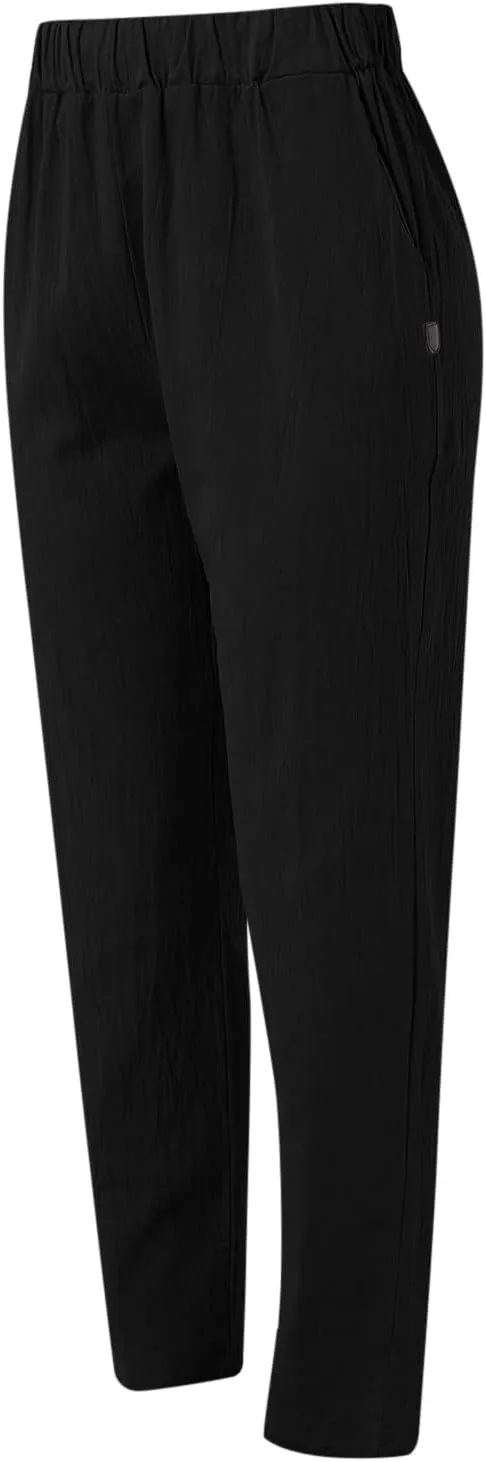 Women Cotton Linen Summer Striped Pants Elastic Waist Wide Leg Slim-Fit Palazzo Lounge Pants Beach
