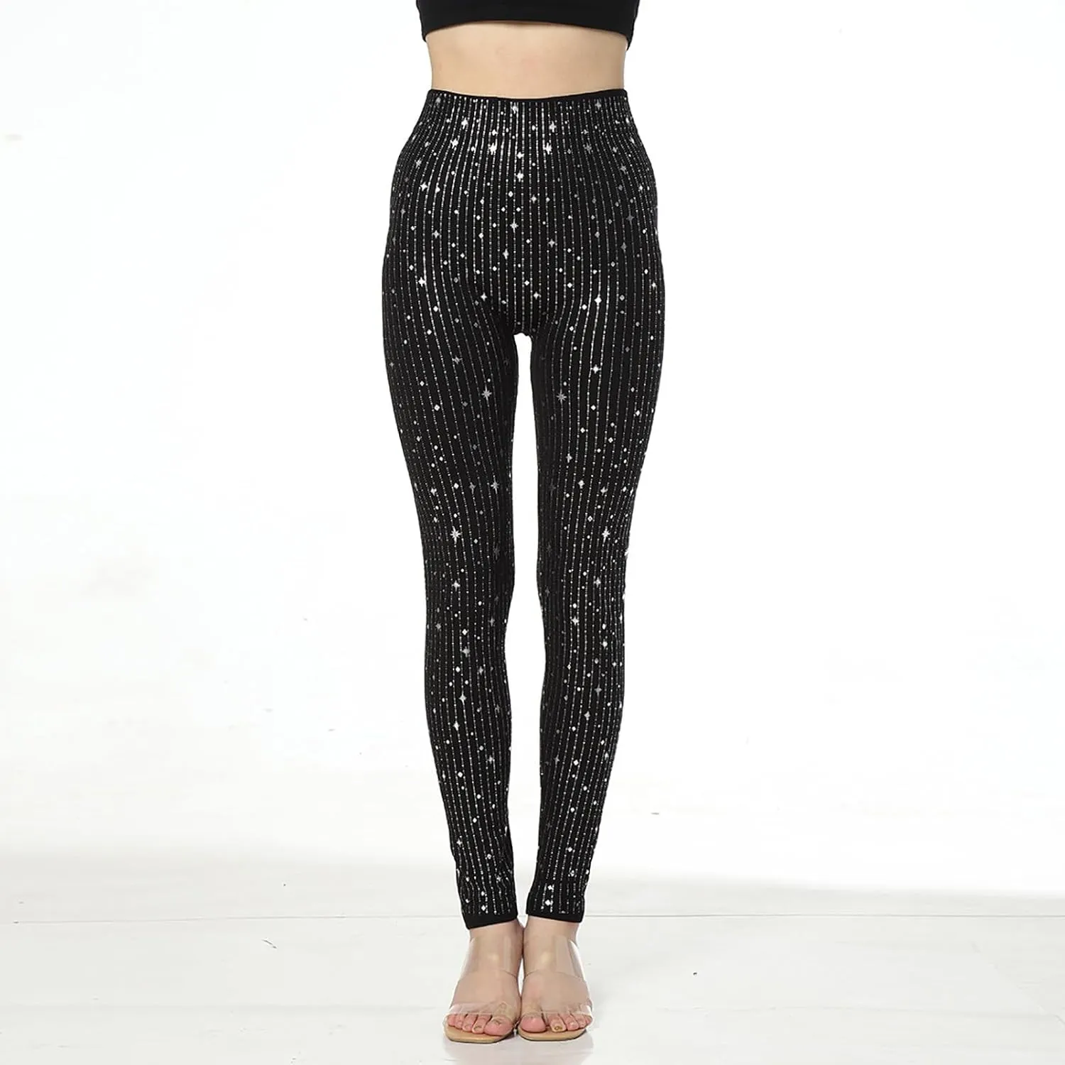Women High Waist Leggings Trendy Flash Stripe Sequin Yoga Trousers Fall Fashion Casual Slim Fit Workout Yoga Pants