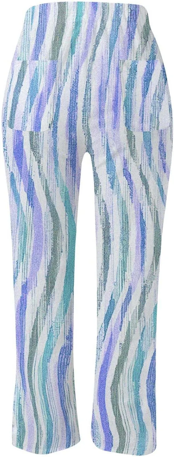 Women Linen Blend Summer Flowy Pants Elastic Waist Straight Loose Fit Pants Work Business