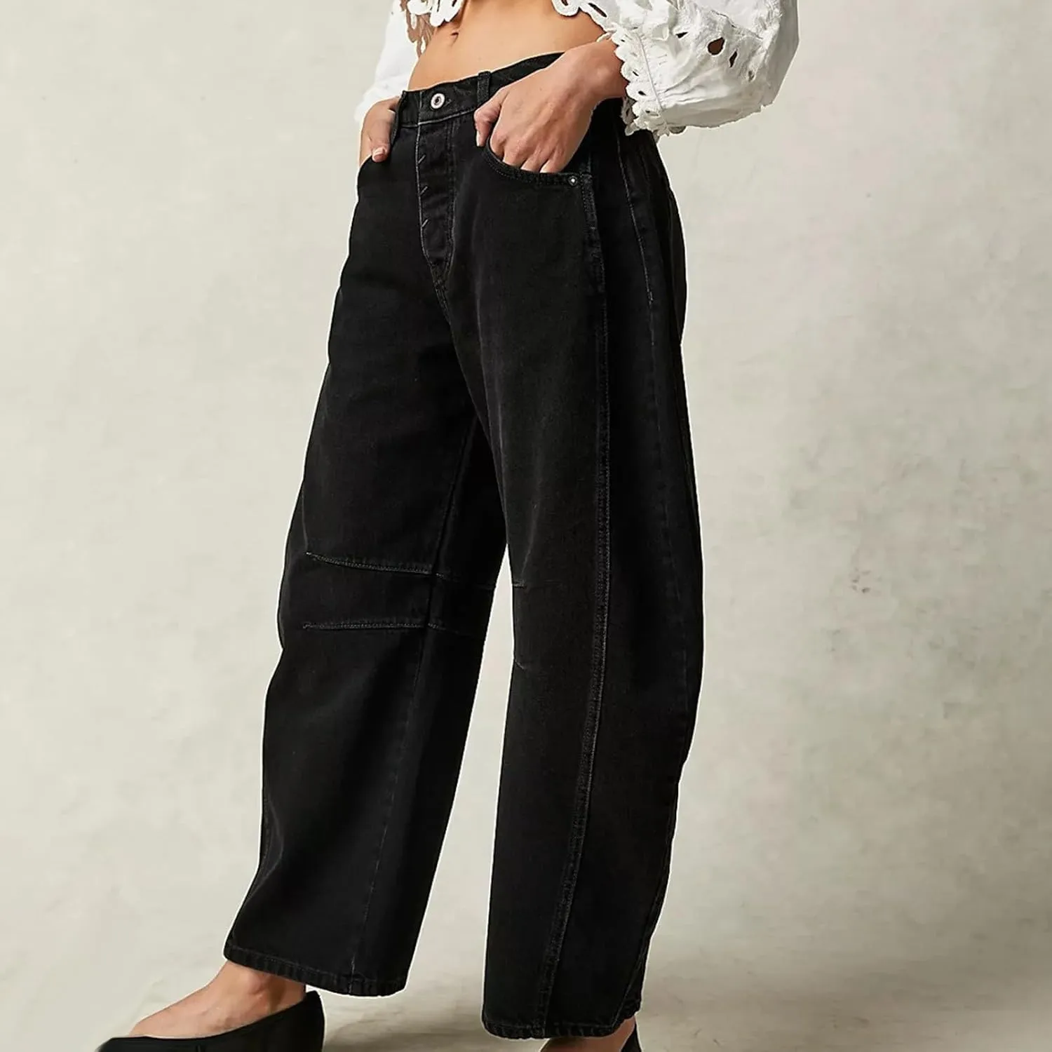 Women Linen Blend Summer Loose Flowy Palazzo Pants Elastic Waisted Bootcut Slim-Fit Palazzo Pants Travel