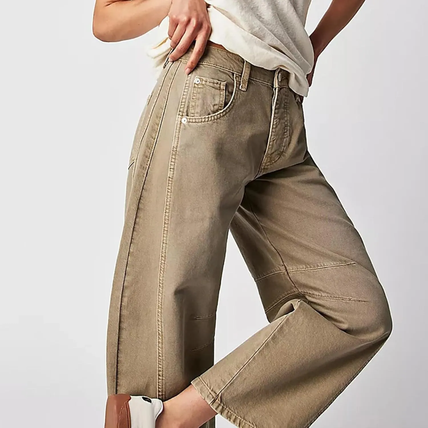 Women Linen Blend Summer Split Flowy Pants High Waist Wide Leg Slim Fit Trousers Work Business