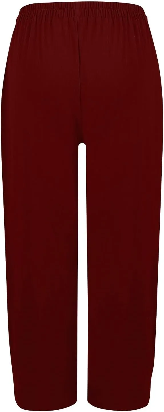 Women Linen Pants Summer High Waist Palazzo Pants Casual Wide Pant Comfy Tummy Control Trousers with Pockets (S-2Xl)