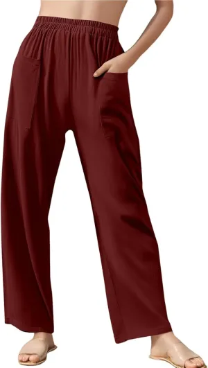 Women Linen Pants Summer High Waist Palazzo Pants Casual Wide Pant Comfy Tummy Control Trousers with Pockets (S-2Xl)