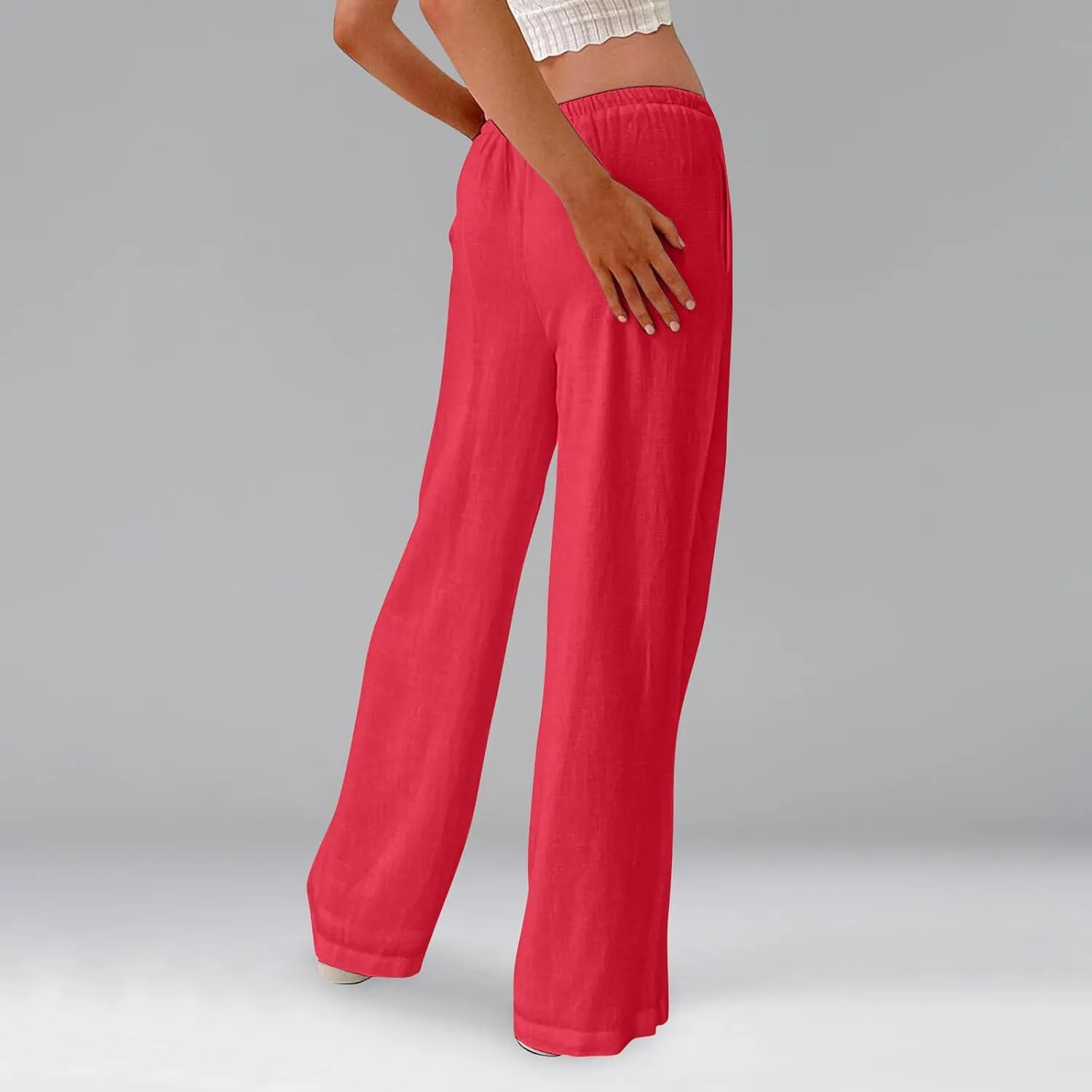 Women Linen Pants Summer Palazzo Pants Drawstring High Waist Trouser Pant Tummy Control Wide Leg Pant with Pockets