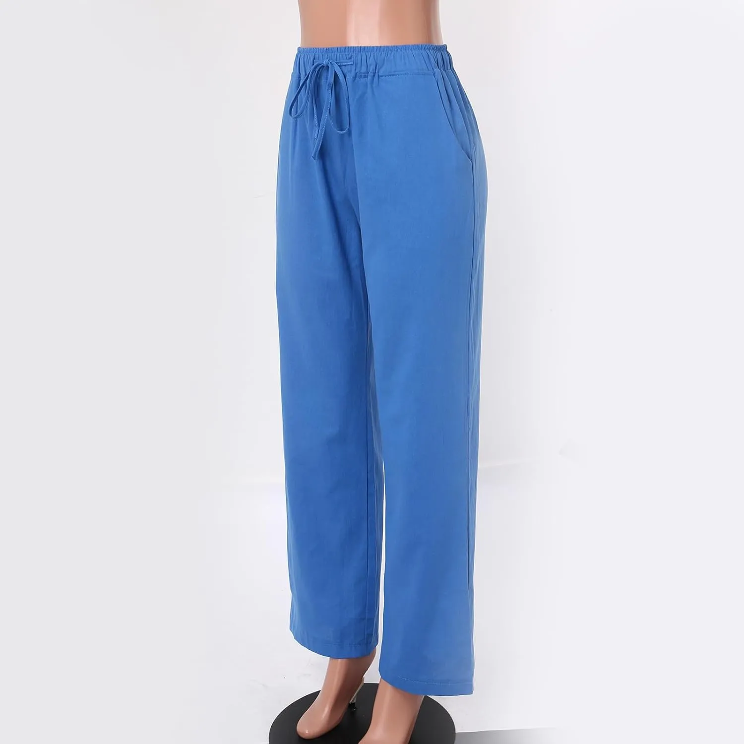 Women Linen Pants Wide Leg Pants High Waist Drawstring Casual Palazzo Loose Beach Pant Comfy Summer Trousers