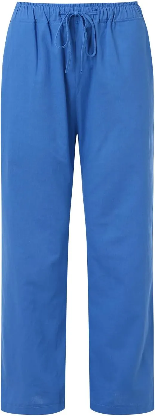 Women Linen Pants Wide Leg Pants High Waist Drawstring Casual Palazzo Loose Beach Pant Comfy Summer Trousers