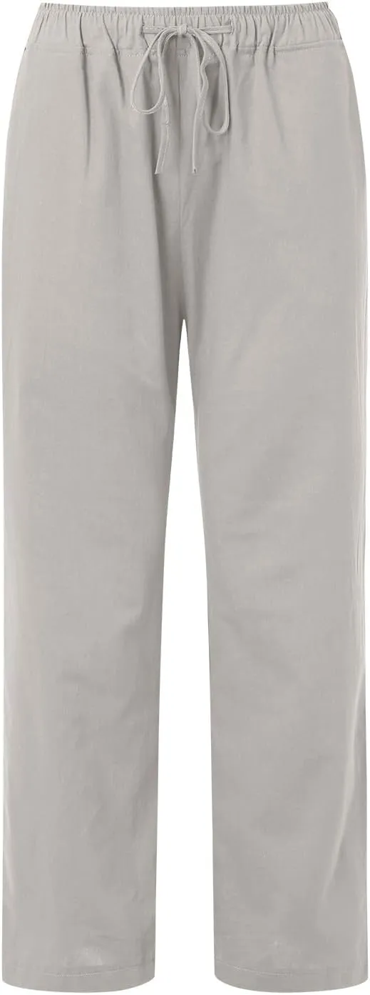 Women Linen Pants Wide Leg Pants High Waist Drawstring Casual Palazzo Loose Beach Pant Comfy Summer Trousers