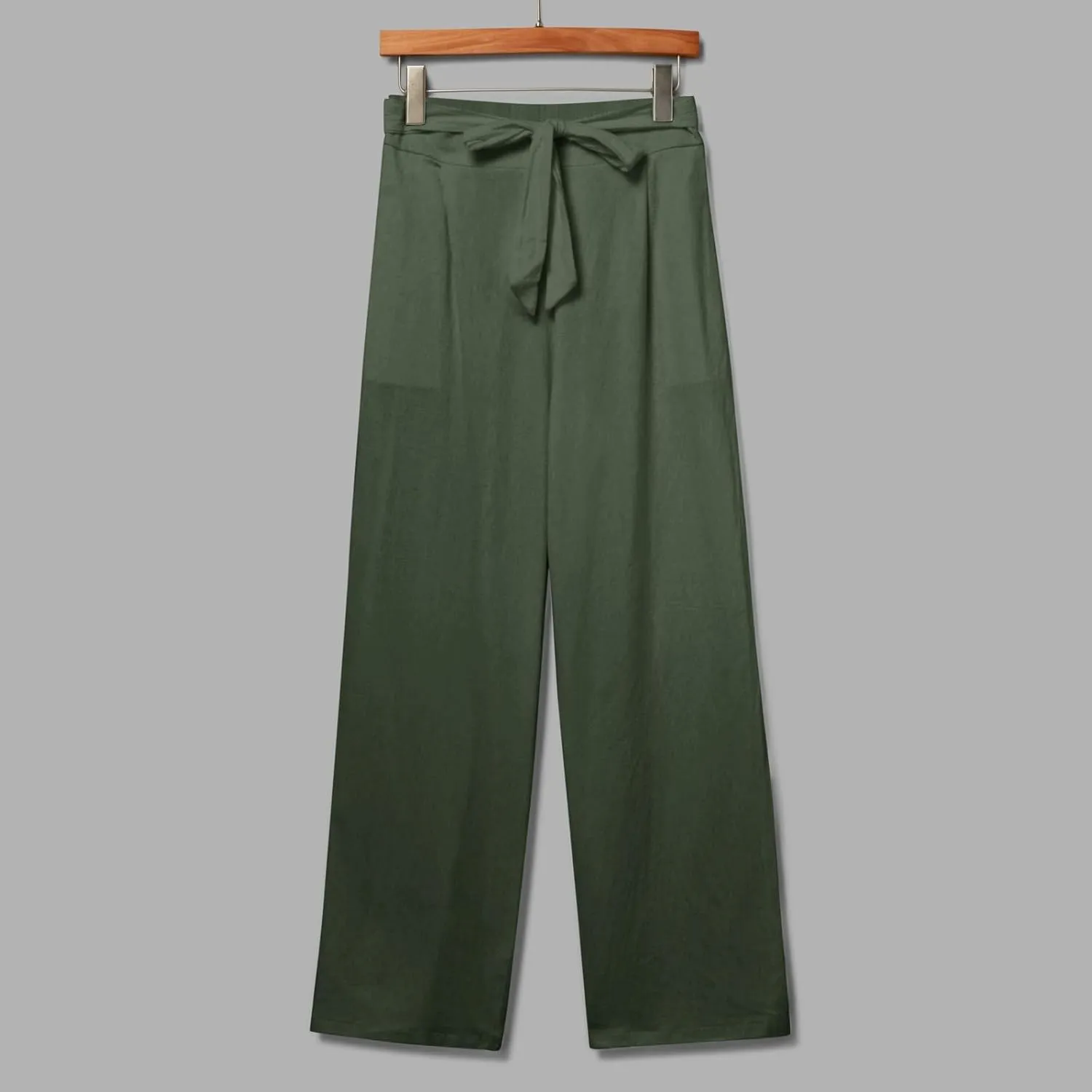 Women Linen Summer Tie Knot Palazzo Lounge Pants Elastic Waist Wide Leg Loose Fit Pants Travel