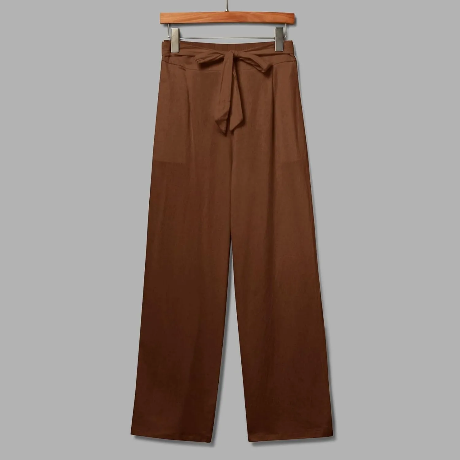 Women Linen Summer Tie Knot Palazzo Lounge Pants Elastic Waist Wide Leg Loose Fit Pants Travel