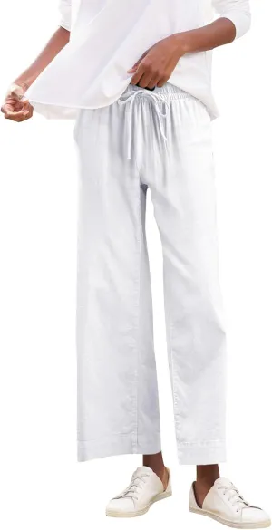 Women Pants Wide Leg Linen High Rise Summer Trendy Pants 2025 Elastic Flowy Palazzo with Pockets Solid Trouser Fashion