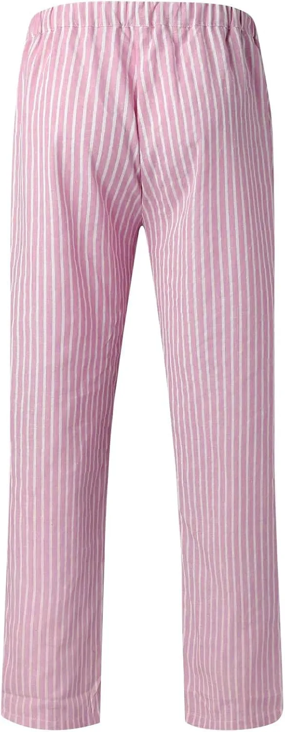 Women Stripe Casual Cotton Linen Pants, Drawstring Loose Straight Leg Pants Fashion Work Office Summer Pockets Trousers