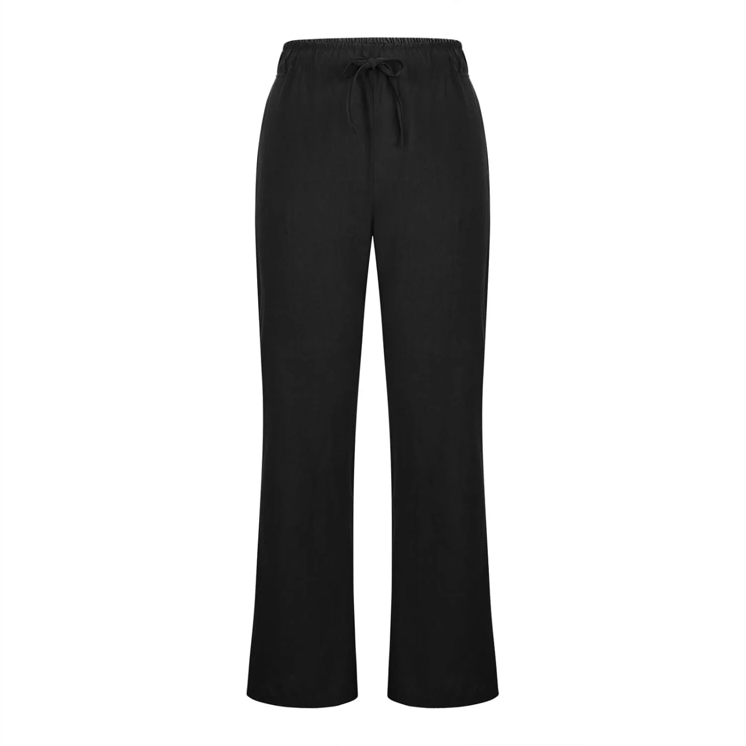 Women Summer High Waist Baggy Pants Loose Fit Cotton Linen Home Pants Casual Solid Elastic Waist Bell Bottom Trouser