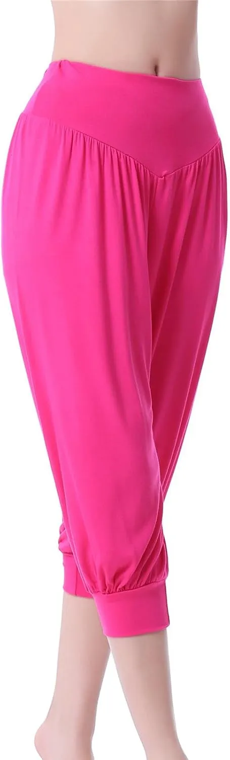 Women's Capri Trousers Yoga Cropped Pants 3/4 Length Bloomers Ladies Stretch Pull on Trouser High Waist Leggings