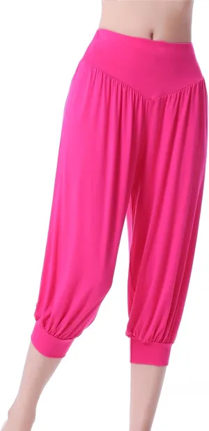 Women's Capri Trousers Yoga Cropped Pants 3/4 Length Bloomers Ladies Stretch Pull on Trouser High Waist Leggings