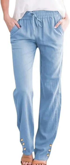 Womens Casual Cotton Linen Pants Lightweight Summer Relax Elastic Waist Plus Size Lounge Long Trousers with Pocket