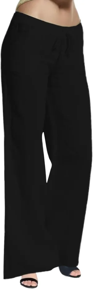 Women's Casual Cotton Linen Pants Summer Plus Size Elastic Waist Wide Leg Comfy Solid Lounge Trouser with Pockets