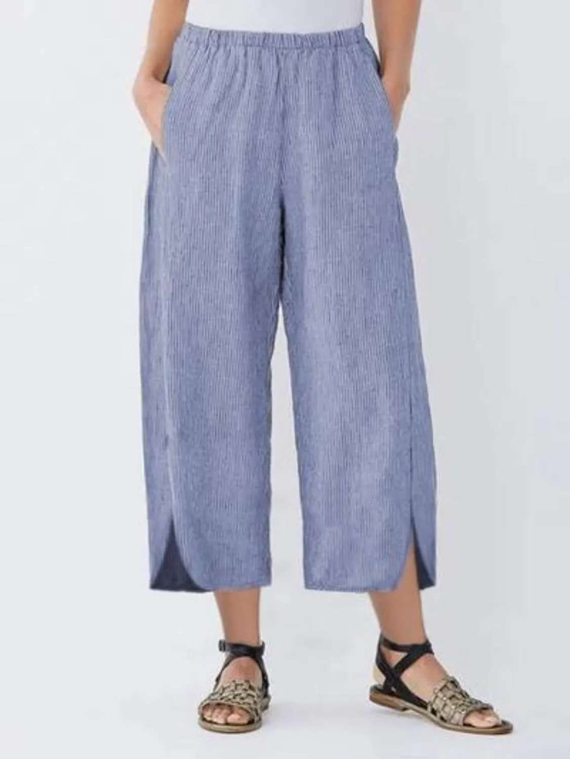 Womens Casual Linen Pants Summer Flowy Elastic Ankle Pants Plus Size Cropped Trousers High Waisted Wide Leg Pants