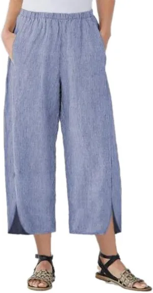 Womens Casual Linen Pants Summer Flowy Elastic Ankle Pants Plus Size Cropped Trousers High Waisted Wide Leg Pants