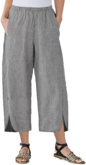 Womens Casual Linen Pants Summer Flowy Elastic Ankle Pants Plus Size Cropped Trousers High Waisted Wide Leg Pants