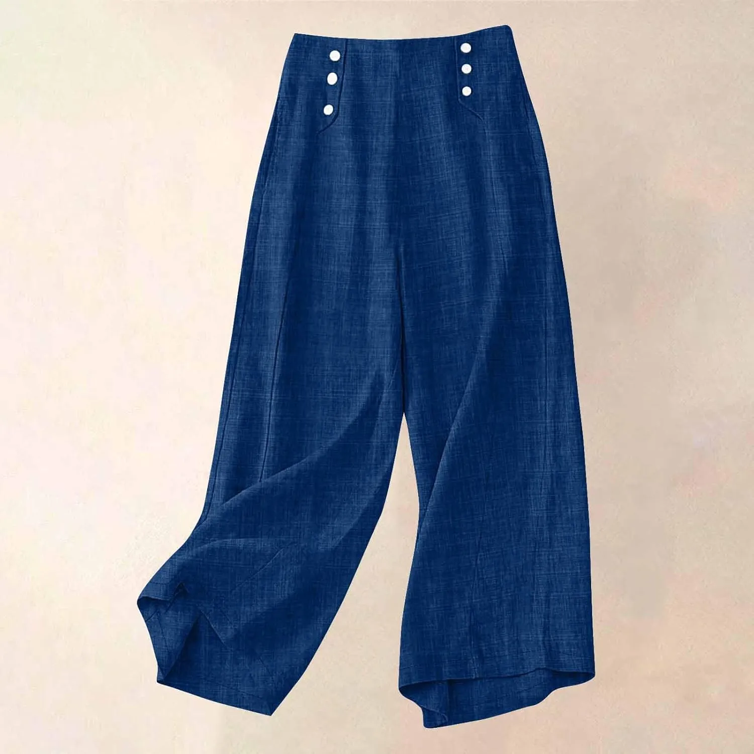 Womens Casual Linen Wide Leg Pants Elastic High Waist Palazzo Trousers Boho Beach Vacation Lounge Slacks with Pocket