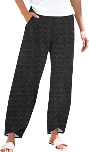 Women's Cotton Linen Pants Casual Cropped Baggy Trousers Comfy Loose Palazzo Pants with Womens High