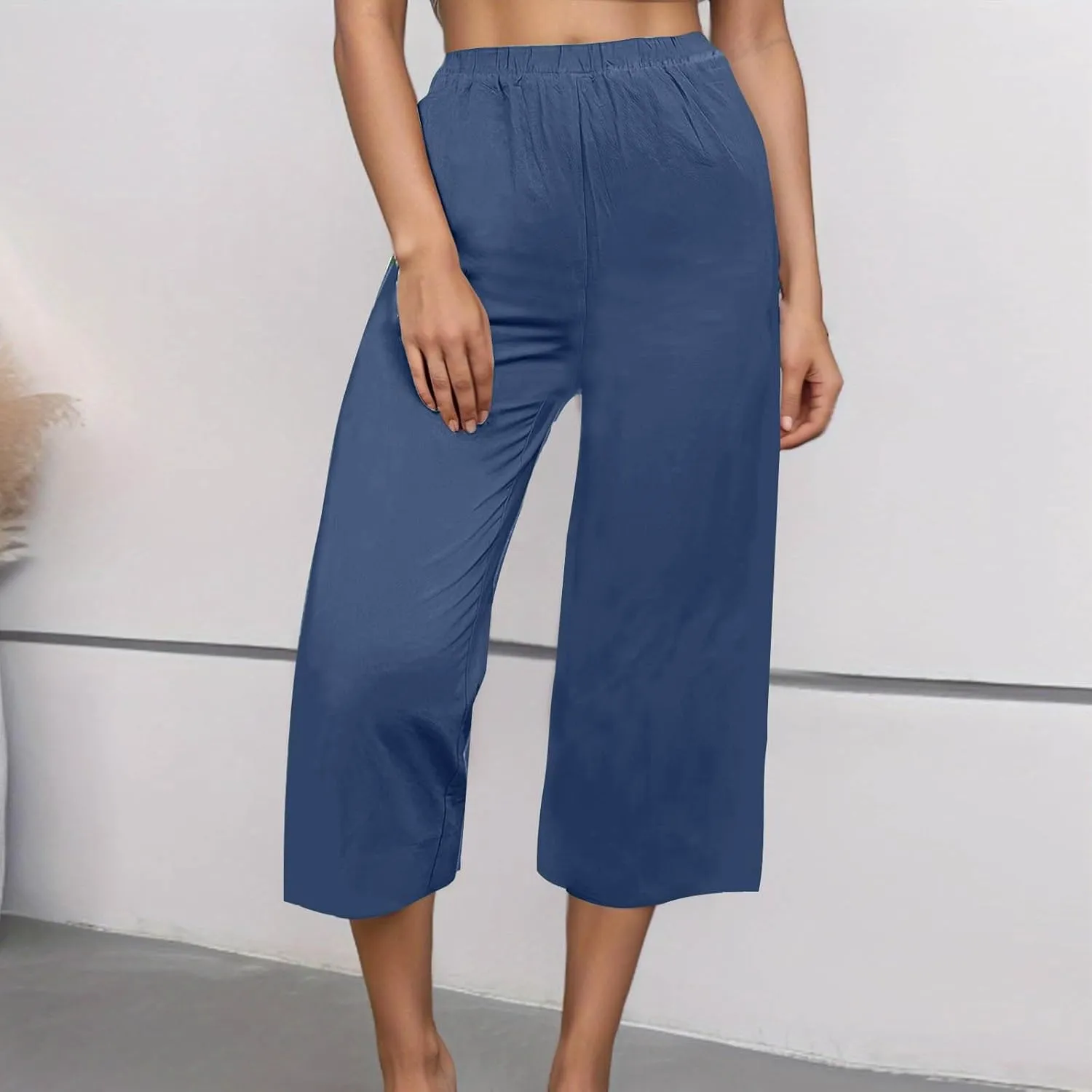 Womens Cotton Linen Pants High Waist Wide Leg Pant Dressy Casual Summer Resort Wear 2024 Loose Lounge Capri Trousers
