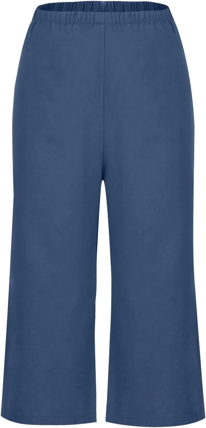 Womens Cotton Linen Pants High Waist Wide Leg Pant Dressy Casual Summer Resort Wear 2024 Loose Lounge Capri Trousers