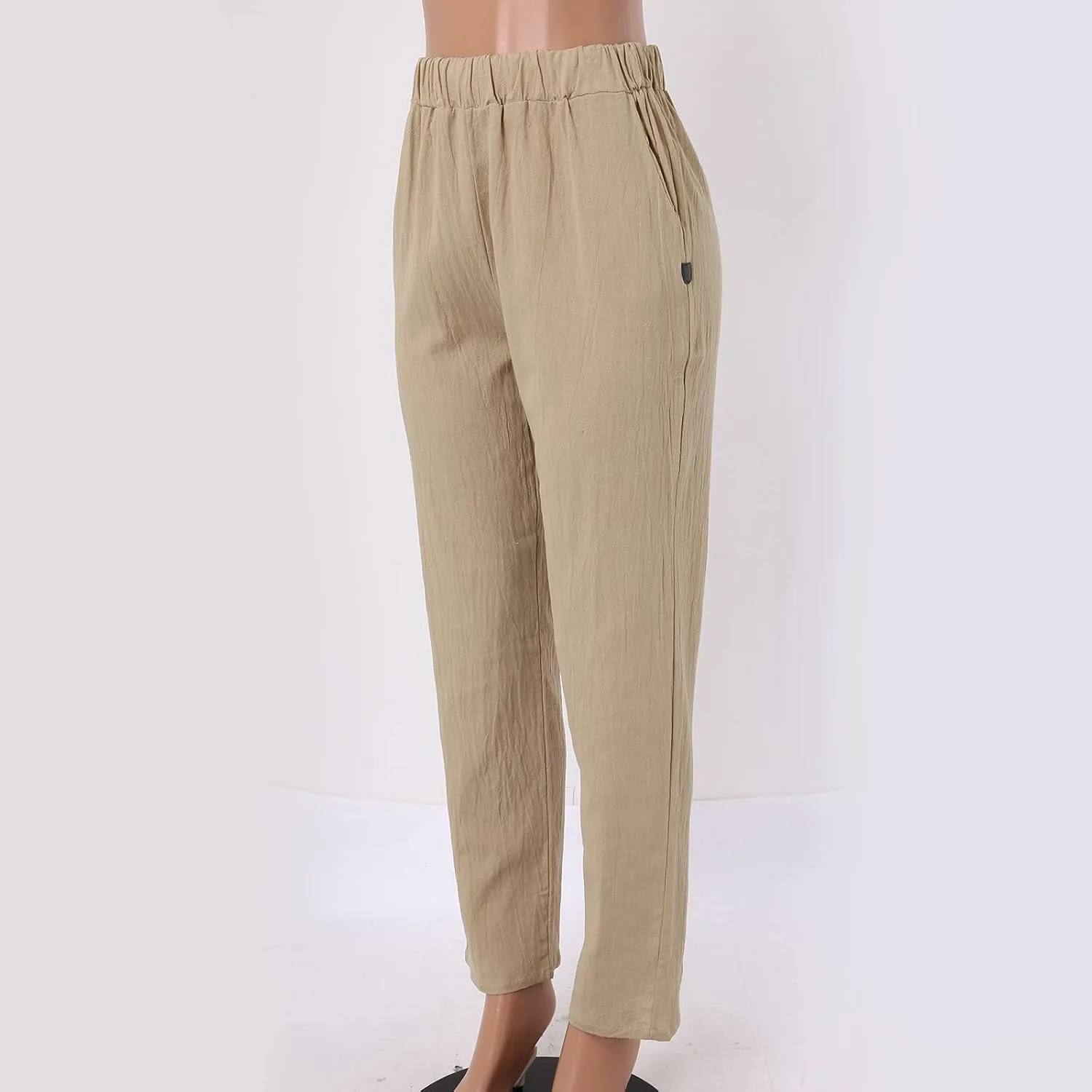 Womens Cotton Linen Pants Summer Casual Solid Color Boho Plus Size High Waisted Linen Pants Plus Size Trousers with Pockets