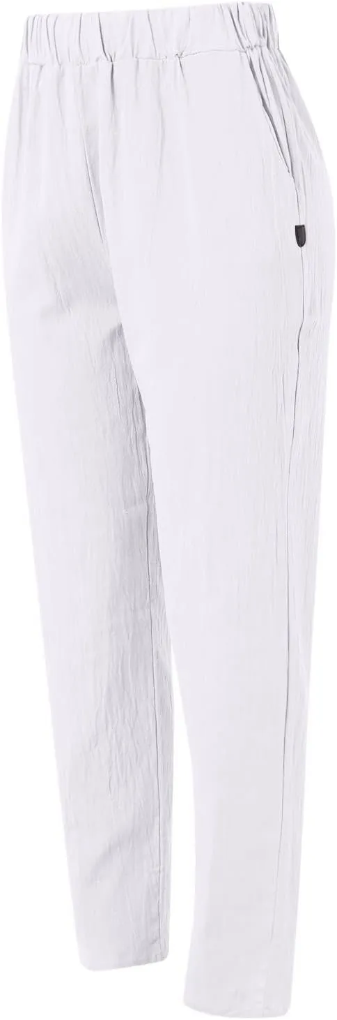 Womens Cotton Linen Pants Summer Casual Solid Color Boho Plus Size High Waisted Linen Pants Plus Size Trousers with Pockets