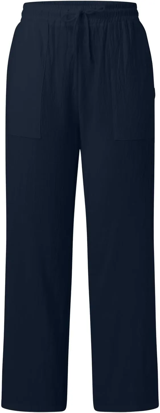 Women's Cotton Linen Summer Drawstring Pants Low Waist Bootcut Slim-Fit Pants Travel