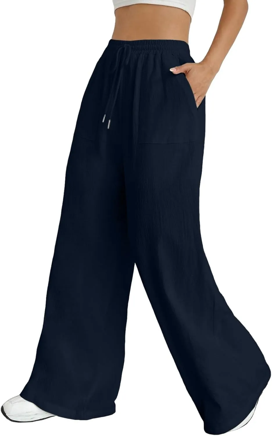 Women's Cotton Linen Summer Drawstring Pants Low Waist Bootcut Slim-Fit Pants Travel