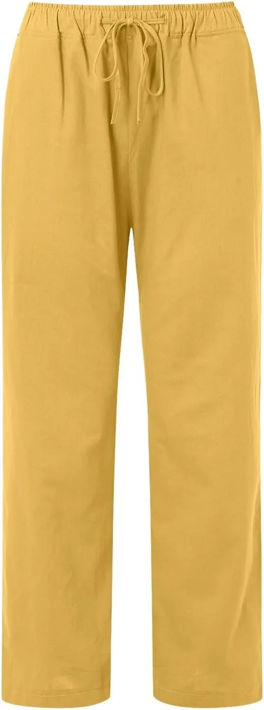 Women's Cotton Linen Summer Loose Palazzo Lounge Pants High Waist Straight Loose Fit Palazzo Pants Work Business