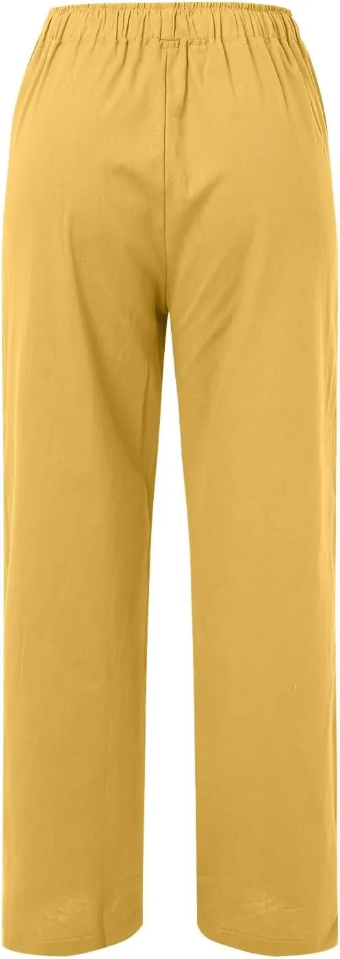 Women's Cotton Linen Summer Loose Palazzo Lounge Pants High Waist Straight Loose Fit Palazzo Pants Work Business