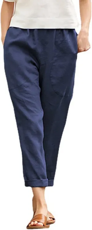 Women's Cotton Linen Summer Palazzo Palazzo Pants Elastic Waisted Bootcut Slim Fit Pants Business Work